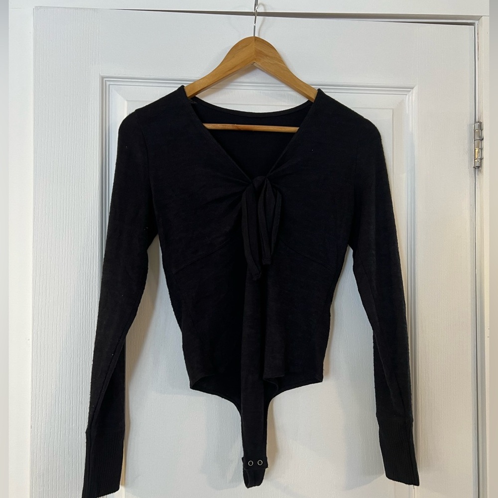 Abercrombie & Fitch Soft A&F Cozy Black Tie Front Bodysuit